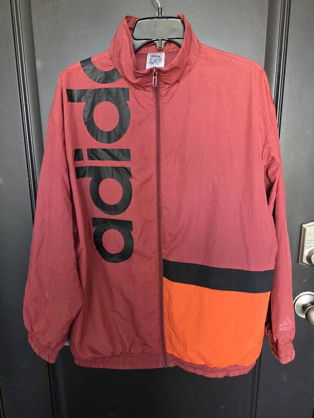 Adidas Burgundy Colorblock Windbreaker Jacket Men's XL Full Zip Lightweight - Picture 2 of 11